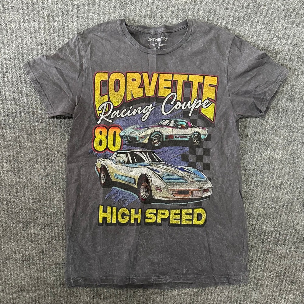 Chemistry T-shirt Mens Size M Charcoal Gray Wash Corvette Racing Graphic Tee
